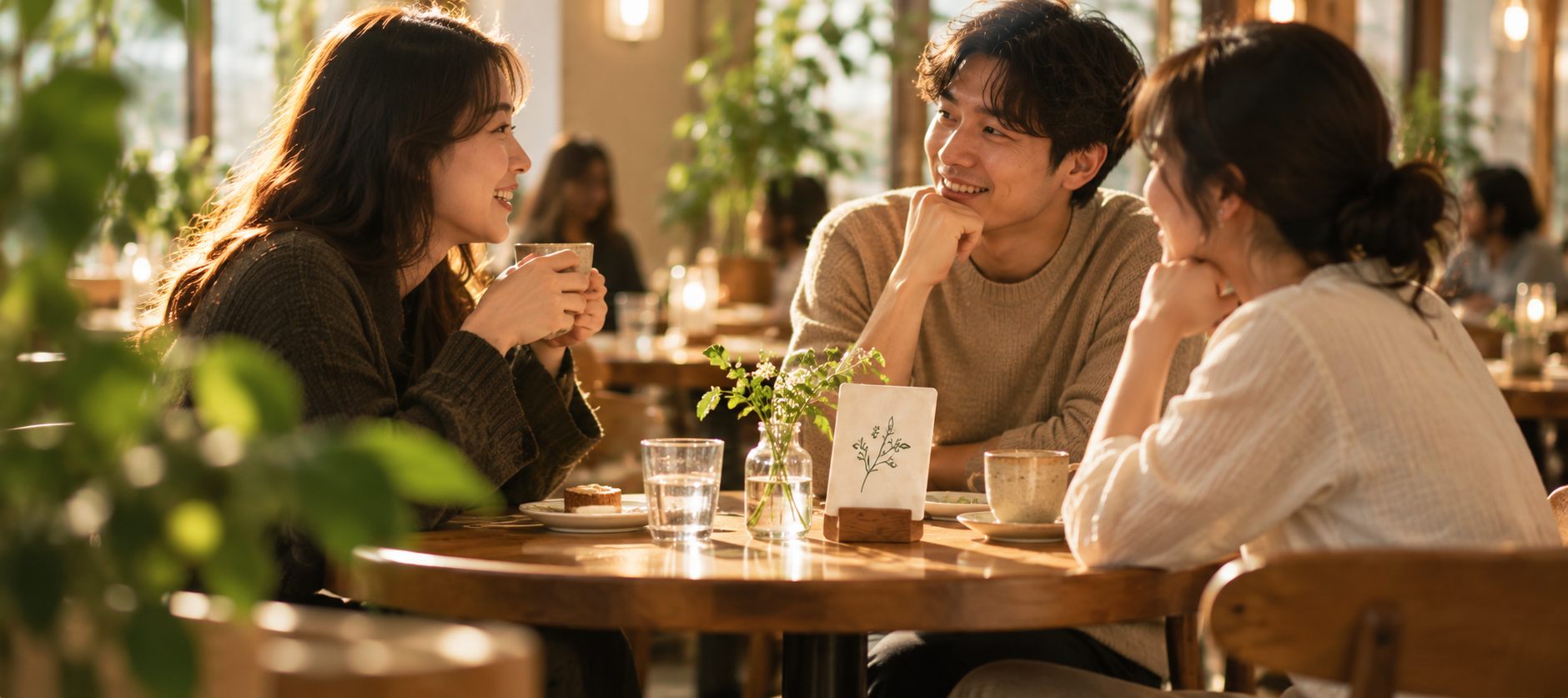 朋友们围坐在餐桌旁交流